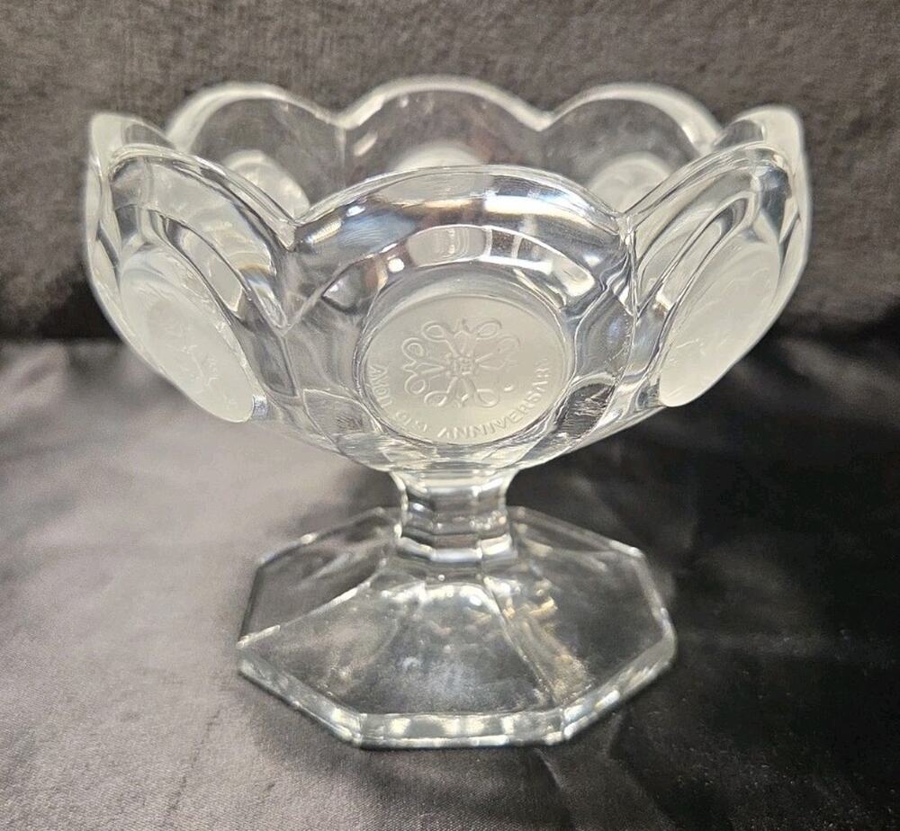 1977 91st Anniversary Avon Fostoria Clear Coin Glass Sherbet Candy Dish Bowl